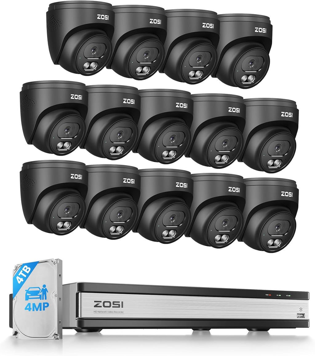 ZOSI C220 16CH 4K PoE Home Security Camera System, 16 Channel 4K 8MP NVR with 4TB HDD for 24/7 Record, 14 x 4MP(1440p) QHD 2.5K Dome IP Cameras Outdoor Indoor, Smart AI Human Detection, Two-Way Audio