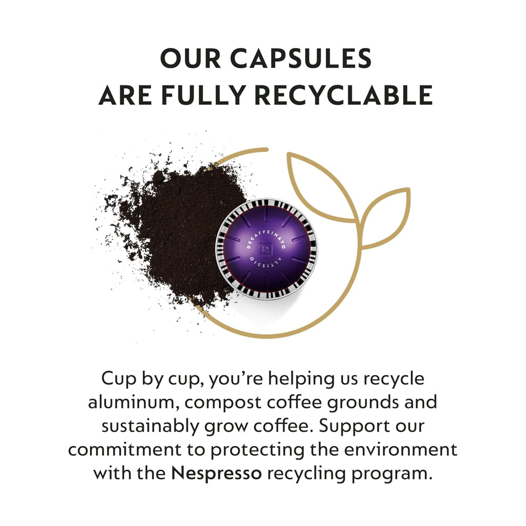 Nespresso Capsules Vertuo,Altissio Decaffeinato,Dark Roast Espresso,50-Count Espresso Pods,Brews 1.35 oz.,(Pack of 2)
