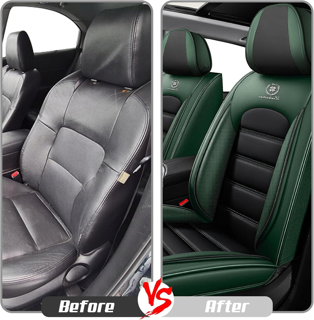 Car Seat Covers for Chevrolet Chevy Avalanche 2007-2013, Leather Auto Seat Cover Luxury Cushions Waterproof Seat Protectors (Black&Green,Front Set)