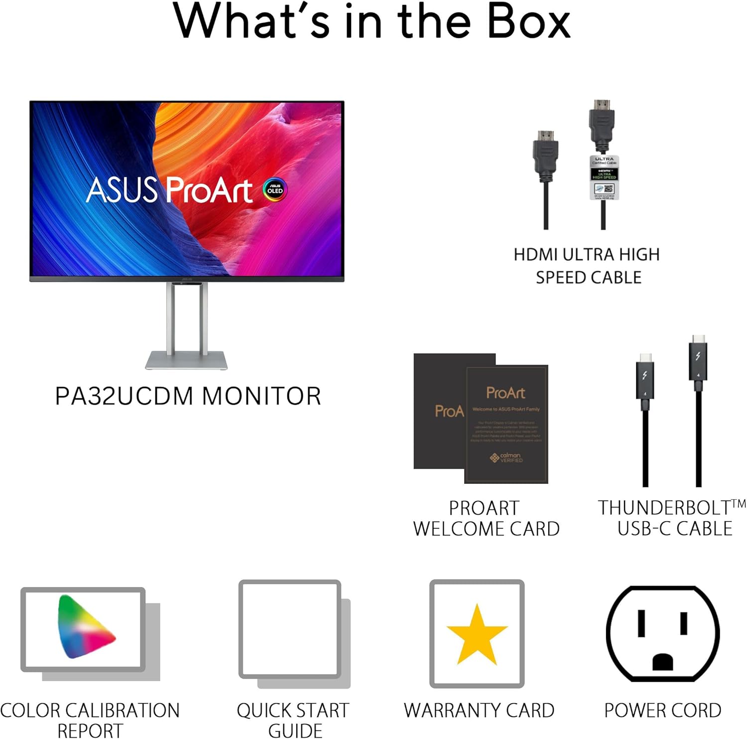ASUS ProArt Display 32' 4K HDR QD-OLED Professional Monitor (PA32UCDM) - UHD, Ultra-Slim, 240Hz, 0.1ms, Auto Calibration, Dolby Vision, 99% DCI-P3, ΔE<1, Thunderbolt 4, Calman Ready, 3 yr Warranty
