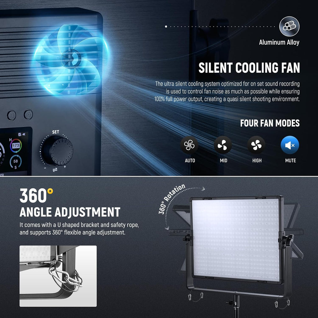 NEEWER 150W RGB LED Panel Video Light Kit with Barn Doors, 1800 LEDs 42500Lux/0.5m 2500K-10000K CRI96+/TLCI97+ 0-100% Dimming, APP/2.4G/Panel/DMX Control for Pro Studio Gaming Lighting, AP150C