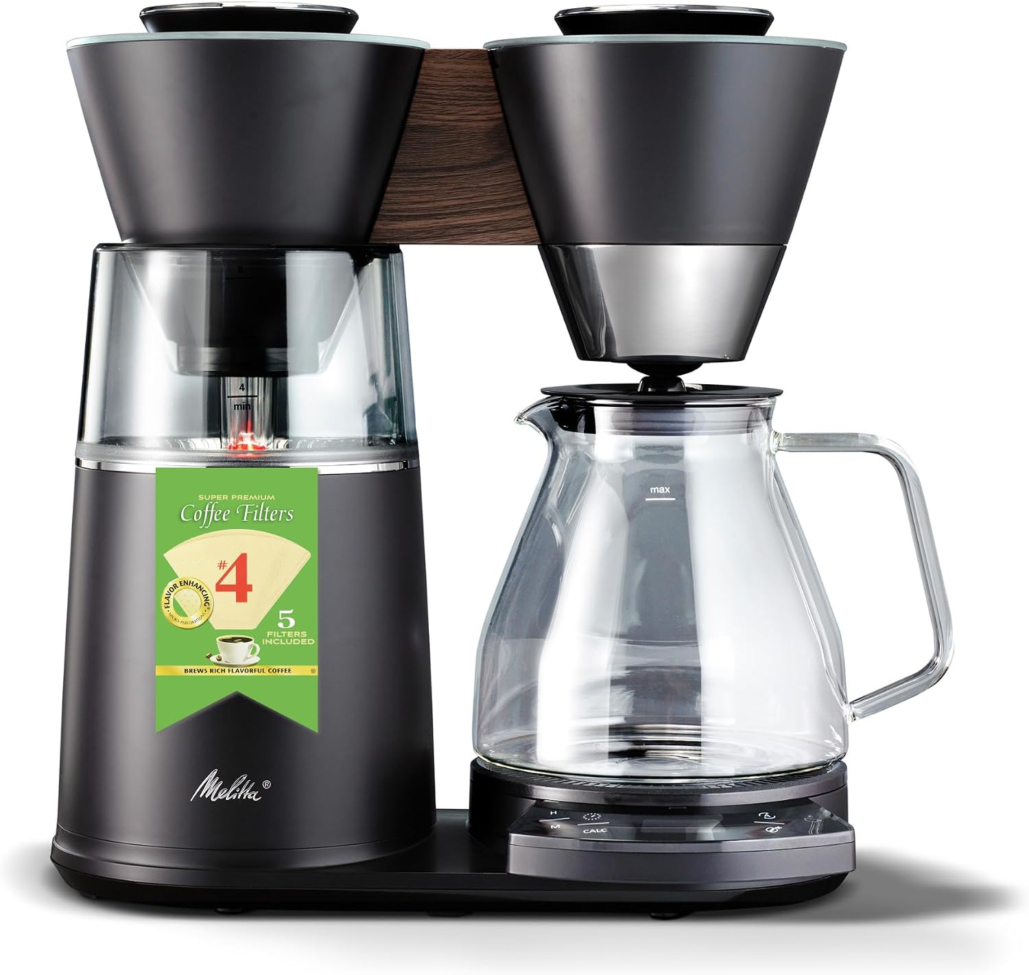 Melitta Vision 12-Cup Drip Coffee Maker, Automatic and Programmable, 96oz Capacity with 5-Pack Coffee Filters | Black
