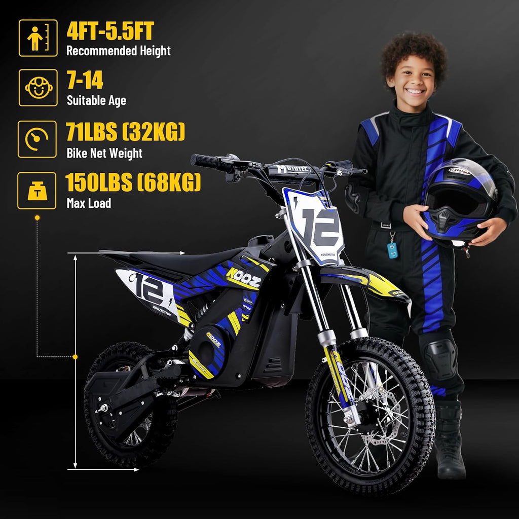 KOOZ HP112E PRO 36V 1000W Electric Dirt Bike for Kids, 3 Speed Modes Teen Electric Motorcycle Up to 20.6 MPH& 19 Miles Long-Range, Dual Suspension & Disc Brake, 16' Sturdy Tire