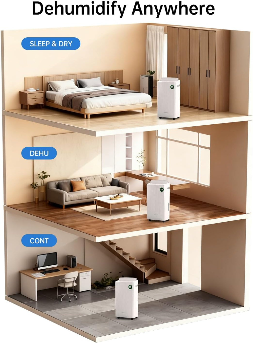 4500 Sq.Ft Dehumidifier with Drain Hose Max 80 Pint, Automatic Defrosting, Intelligent Humidity Control with 24HR Timer, Smart Quiet Dehumidifier, for Basement, Bathroom, Bedroom, Home, White