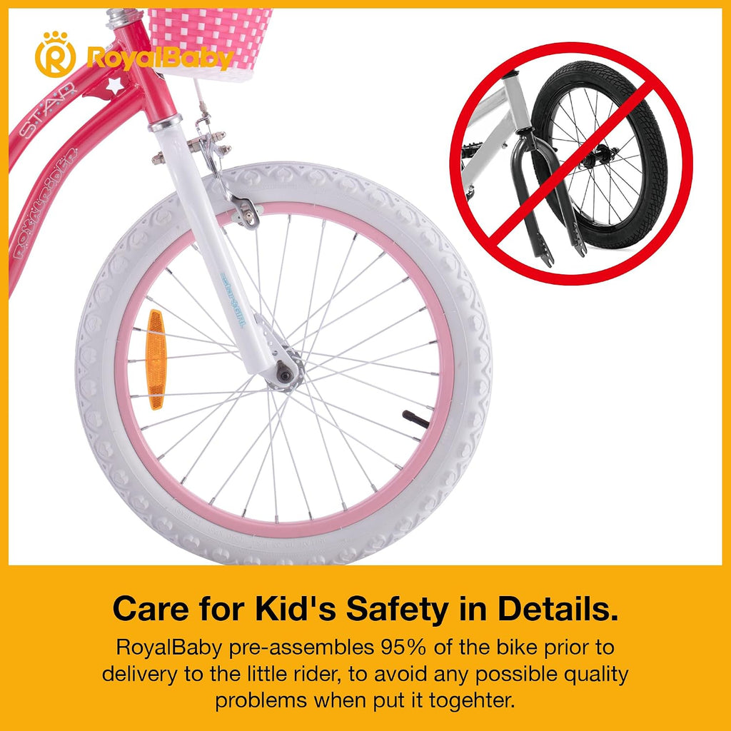 RoyalBaby Girls Bike with Training Wheels, Stargirl Kids Bicycle 14 Inch Toddlers to Big Kids 3-5 Years, Star Pink
