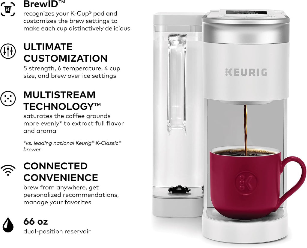 Keurig K-Supreme SMART Single Serve Coffee Maker With WiFi Compatibility, 4 Brew Sizes, And 66oz Removable Reservoir, Compatible with Alexa, White