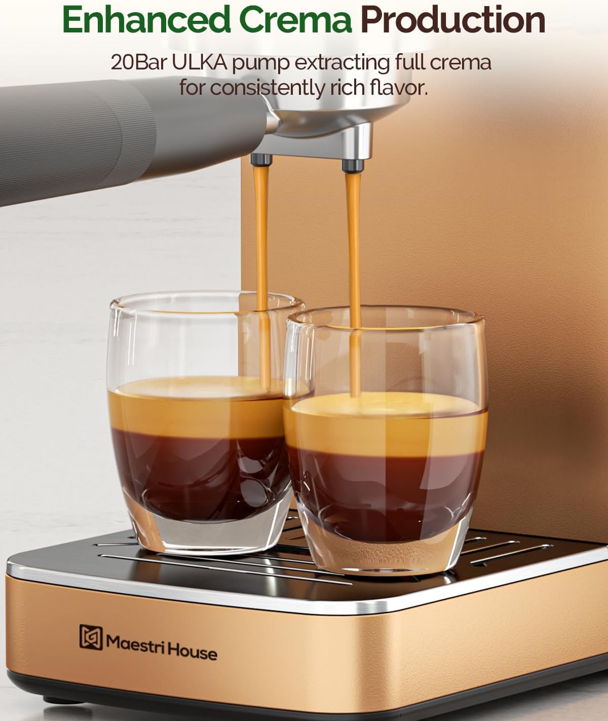 Maestri House Espresso Machines 20 Bar ULKA Pump, Compact Espresso Maker Built-in Flow Meter Steam Milk Frother, 43oz Removable Water Tank Stainless Steel Coffee Machine for Cappuccino (Rose Golden)
