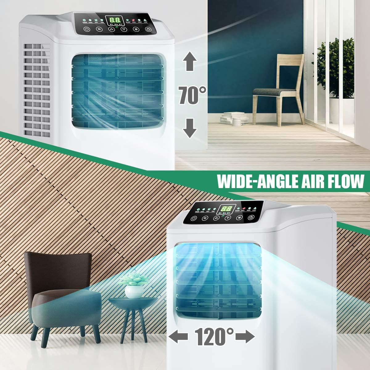 COSTWAY 8000 BTU Portable Air Conditioner, 3-in-1 Air Cooler w/Built-in Dehumidifier, Fan Mode, Sleep Mode, Remote Control& LED Display, Rooms Up to 230+ Sq. ft, for Home Office (White and Black)