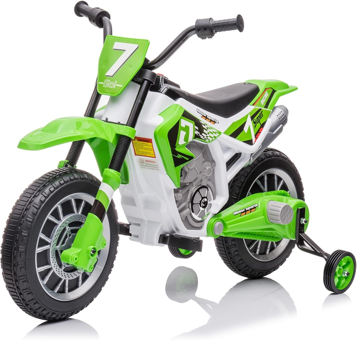 Electric Dirt Bike for Kids 12V Battery Powered Electric Motorcycle for Kids Ride On Toy Rechargeable Electric Motorbike with Training Wheels 2 Speeds Music Shock Absorber, Green