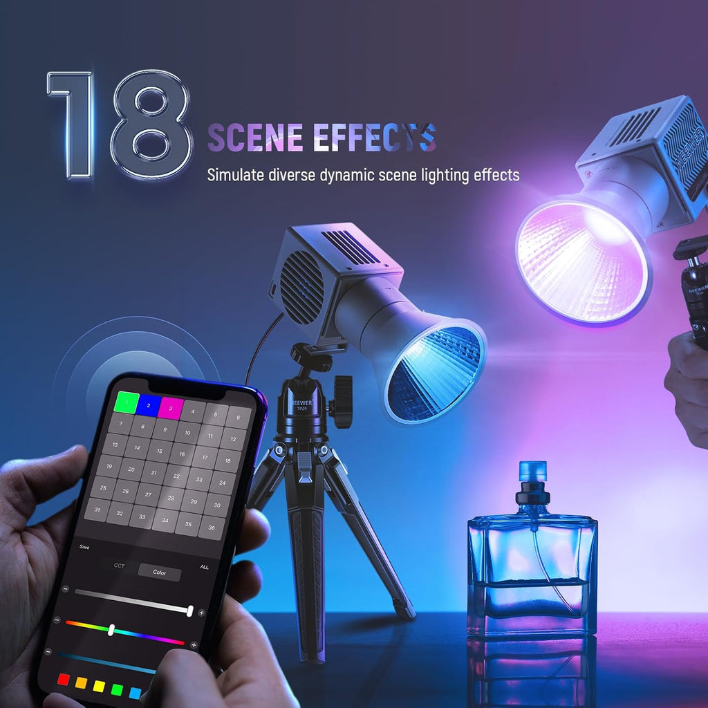 NEEWER HS60C Pro 60W Portable RGB LED Video Light, APP DMX/Panel Control/Custom Effects/Light Group 8700Lx/1m 2700-6500K CRI97+ COB Continuous Output Lighting for Video Recording Studio Photography