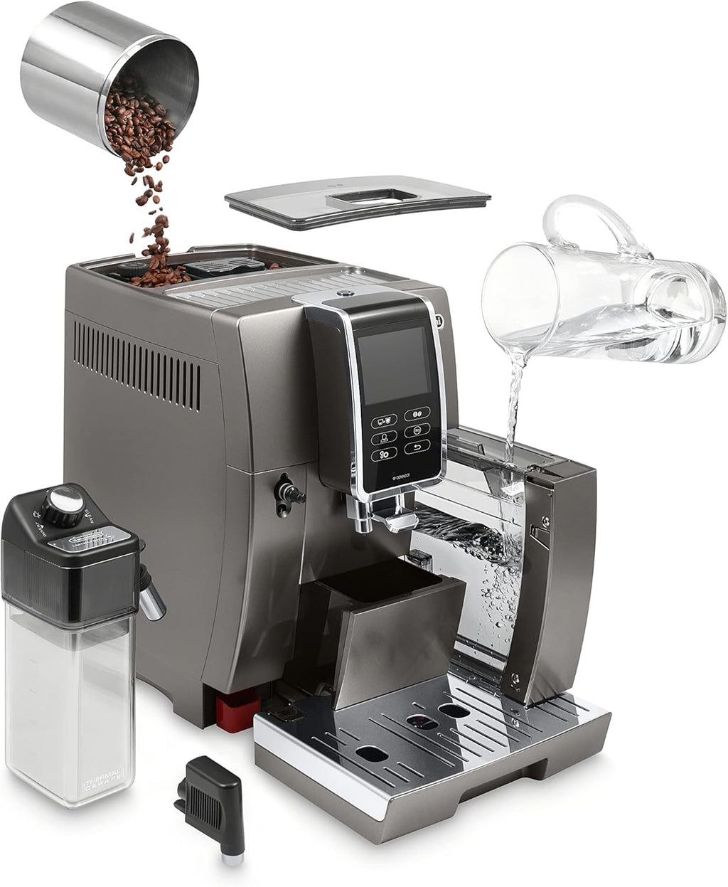 De'Longhi Dinamica Plus Connected Espresso & Coffee Machine with Automatic Milk Frother, 18 Recipes, Built in Grinder, App Compatible, LatteCrema Technology for Ideal Milk Texture, Color Touch Display