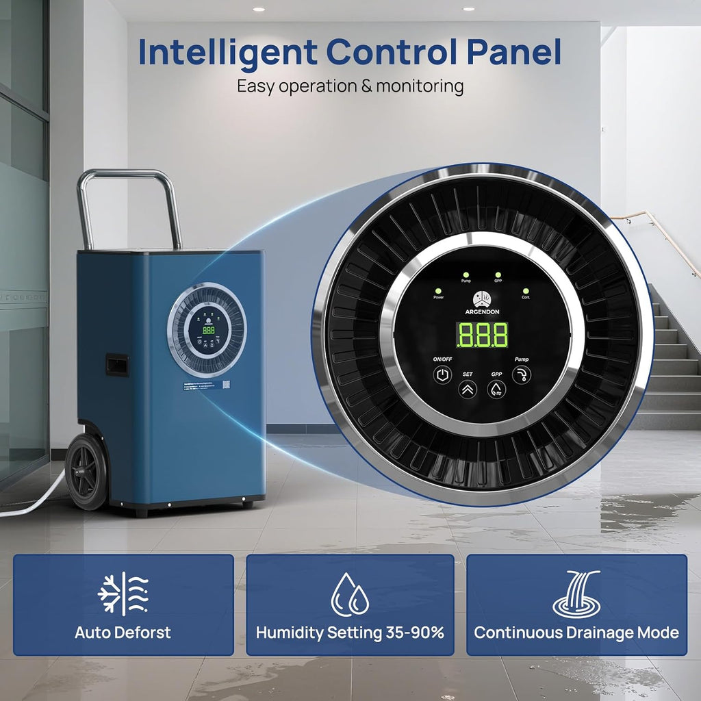ARGENDON 110 Pints Commercial Dehumidifier with Drain Hose for Basement, Heavy Duty Dehumidifiers with Pump on Wheels for Industrial Uses, Water Damage Restoration, AUTO Defrost, 5-Years Warranty