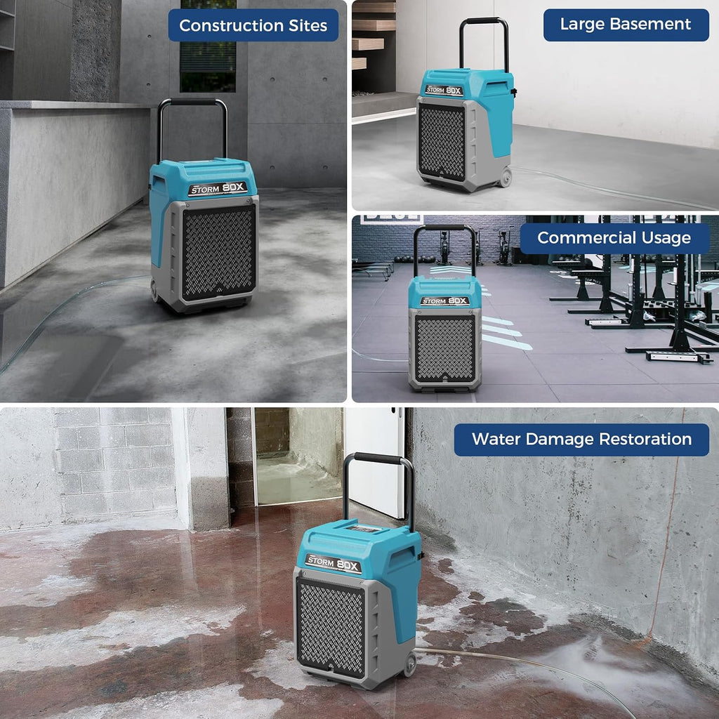 ALORAIR 170 PPD Commercial Dehumidifier with Pump & Drain Hose, LGR Industrial Use, Portable Dehumidifier with Wheels for Water Damage Restore, Carpet Drying, Storm 80X (Blue)