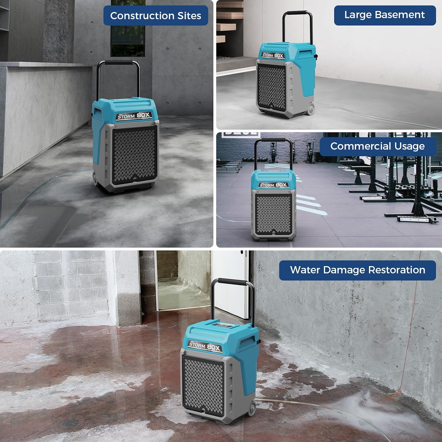 ALORAIR 170 PPD Commercial Dehumidifier with Pump & Drain Hose, LGR Industrial Use, Portable Dehumidifier with Wheels for Water Damage Restore, Carpet Drying, Storm 80X (Blue)
