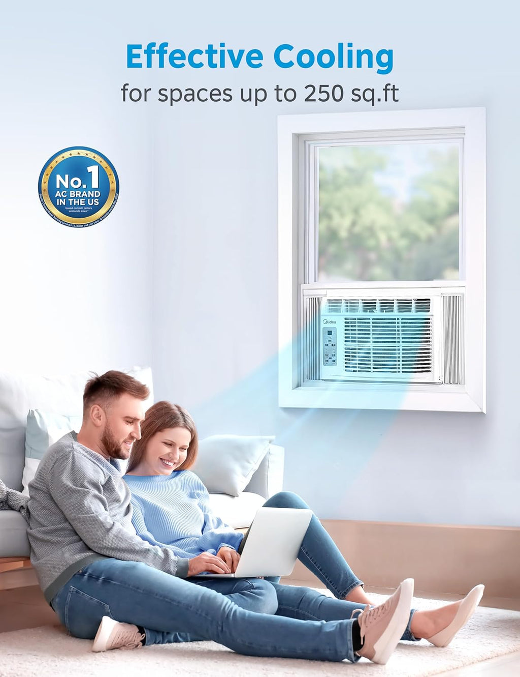 Midea 6,000 BTU Window Air Conditioner, 3-in-1 Cool/Fan/Dehumidifier Window AC Unit, Easycool Air Conditioner with Remote Control, Cools up to 250 Sq. Ft., Fits bedroom, study, office