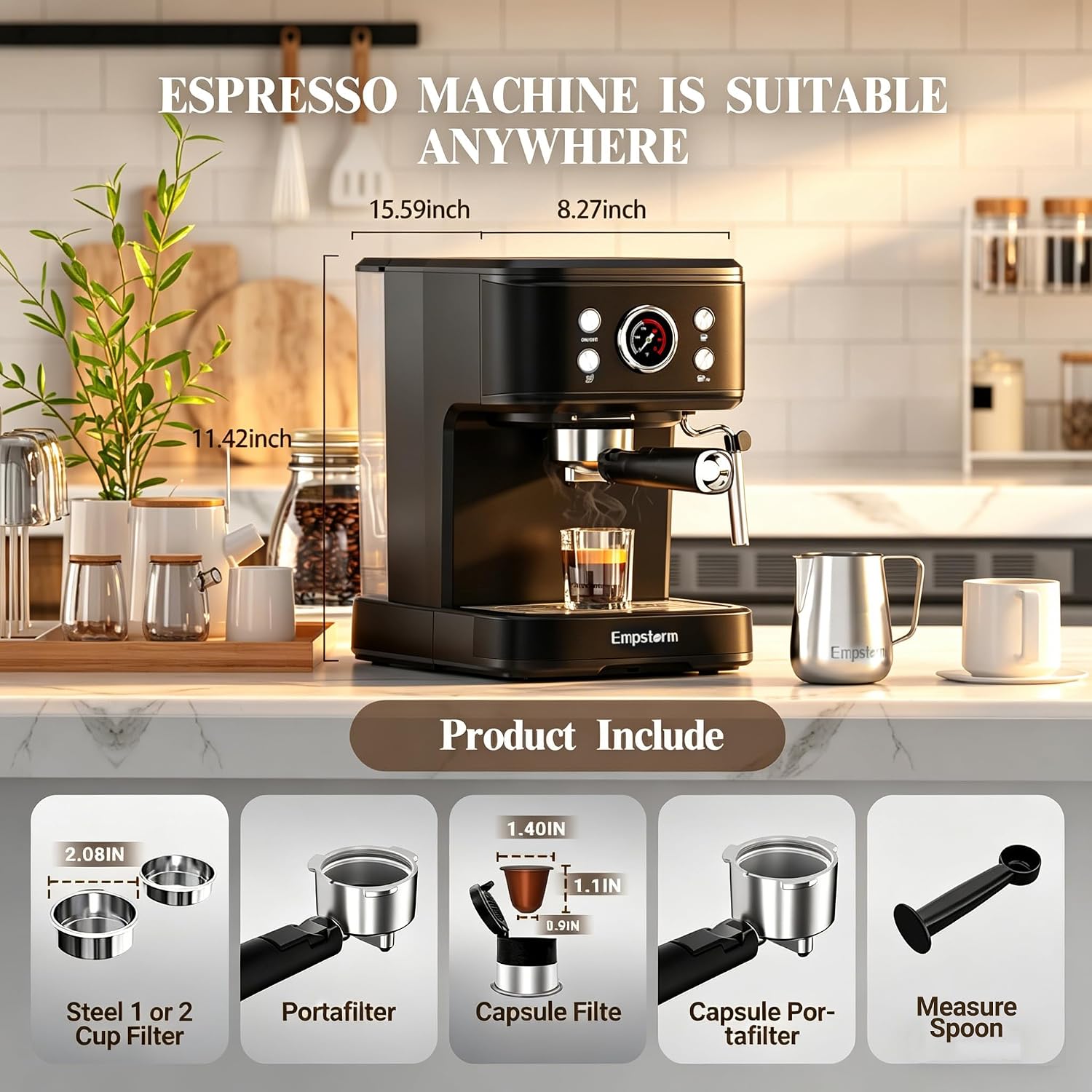 Empstorm 20 Bar Espresso Machine with Milk Frother Steam, for Nespresso Original Capsules Espresso maker 2 IN 1 expresso maker, Professional Cappuccino Expresso Machine for Home Or Office