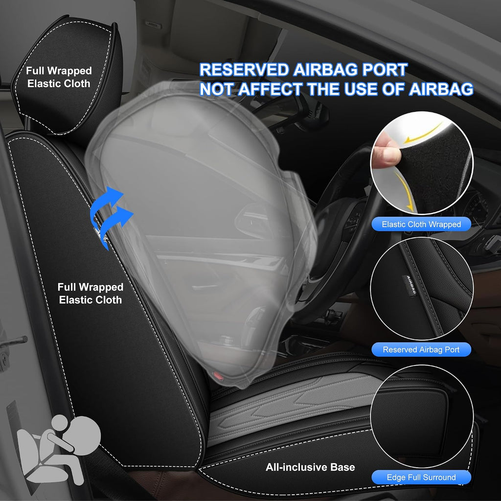 Seat Covers Compatible with Chevrolet Chevy Equinox 2007-2025 2026 Front Seat Cover for Car, Premium Luxury Faux Leather Seat Protector Seat Cushion (Black&Grey)