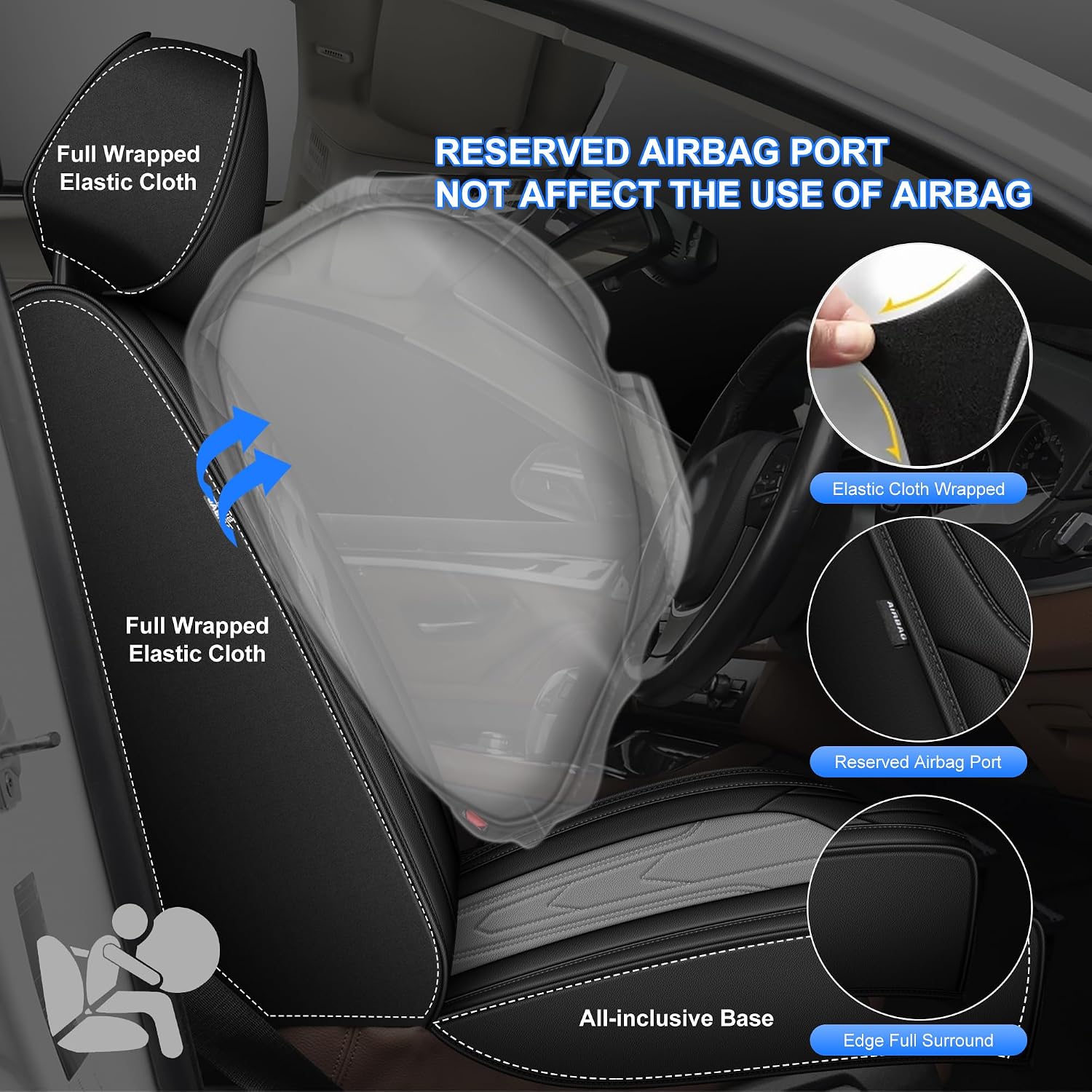 Seat Covers Compatible with Chevrolet Chevy Equinox 2007-2025 2026 Front Seat Cover for Car, Premium Luxury Faux Leather Seat Protector Seat Cushion (Black&Grey)