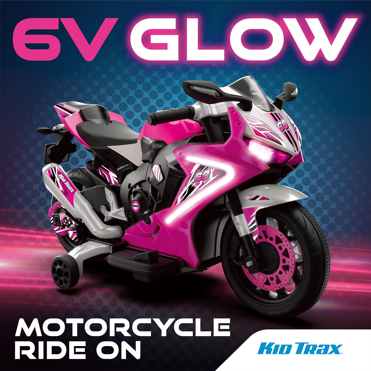 Kid Trax 6V Glow Electric Toddler Kids Motorcycle - Toddler Bike, Indoor/Outdoor Toys, Durable, LED Headlights and Body Light, Realistc Sounds, Kids Ride On Toys, Max Weight 65lbs, Ages 3+, Pink