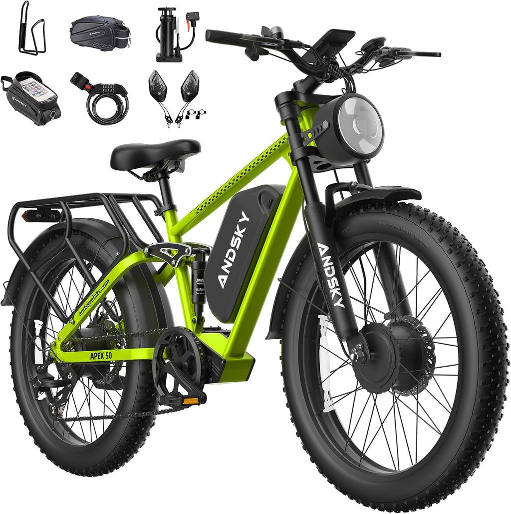9000W Peak Dual Motor Electric Bike for Adults, 52V/48V 26' Fat Tire Full Suspension, 40-47MPH & 110 Miles, Hydraulic Brakes, UL2849