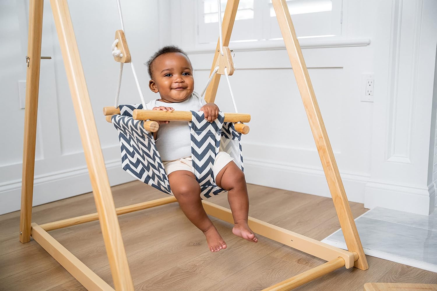 Avenlur Spruce Baby and Toddler Swing with Stand - Foldable Baby Swing - with Seat Belt and Padded Pillow - Free Standing Toddler Swing for Children 6 Months to 3 Years - Montessori and Waldorf Style
