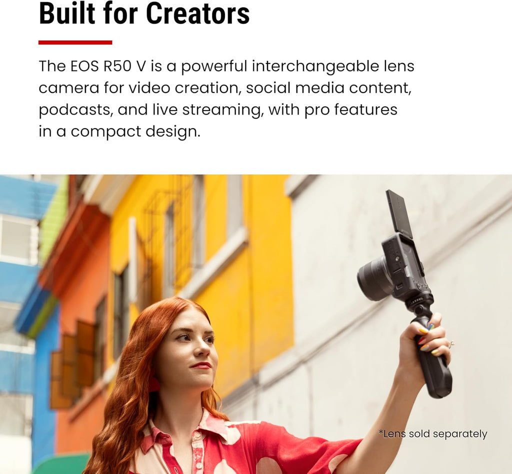 Canon EOS R50 V Mirrorless Camera (Body Only) – APS-C Digital Camera, Flip Screen 4K Video, Interchangeable Lens Camera for Vlogging, Content Creation, Streaming, Filming, Podcasts, TikTok
