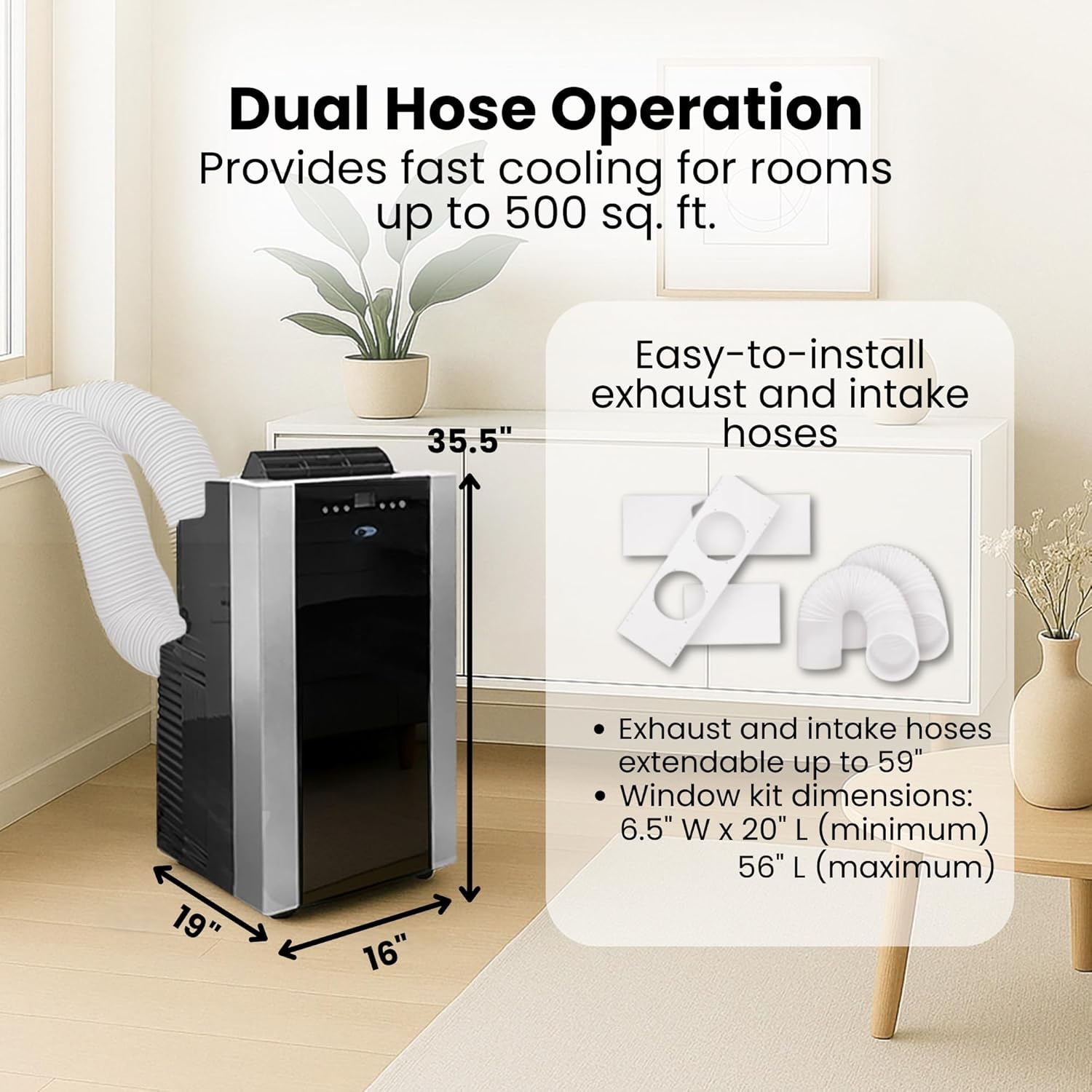 Whynter Portable Air Conditioner 14,000 BTU & Heater with Dual Hose Dehumidifier & Cooling Fan for 500 Sq Ft Rooms, Includes AC Unit Window Kit, ARC-14SH (9,200 SACC)