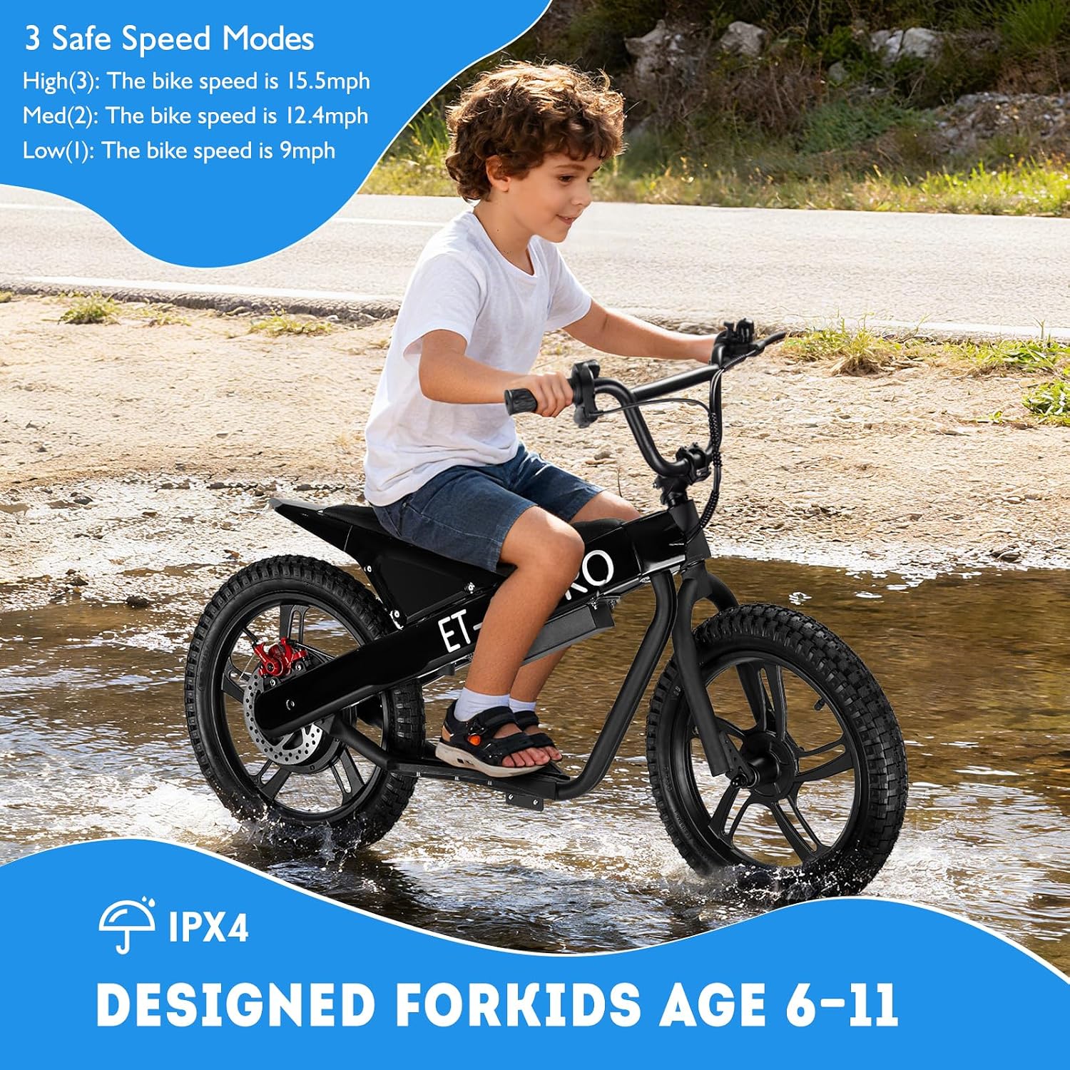 Kids Electric Bike, 350W Motor, 15.5 MPH, 36V 5.2Ah, 10 Miles, 16' Tires, Dual Braking System, Suitable for Riders Aged 6 and Above, Youth Off-Road Electric Bicycle