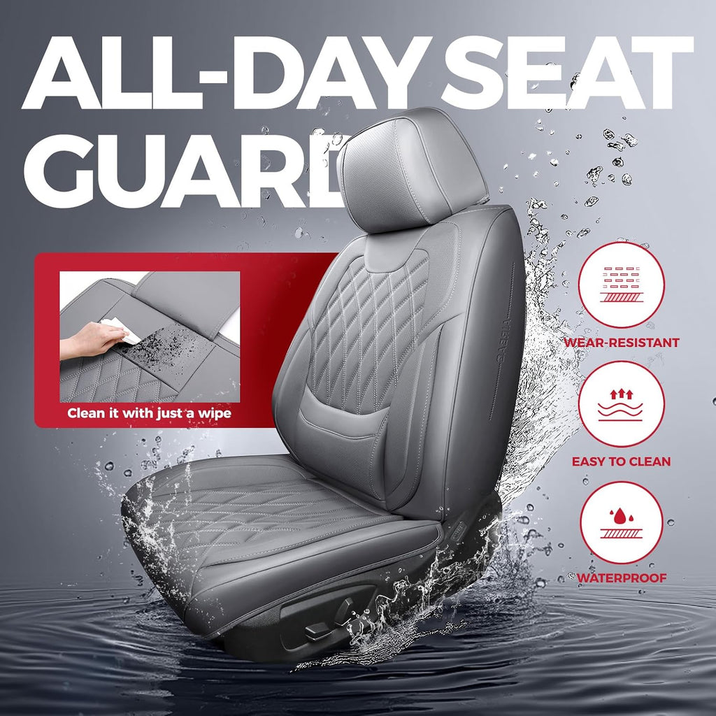 FREESOO Gray Car Seat Cover Full Set - Faux Nappa Leather Seat Covers for Cars, Luxury Breathable Waterproof Front Seats Cushion Protectors with Lumbar Support, Universal Fit for Sedans SUVs Pickups