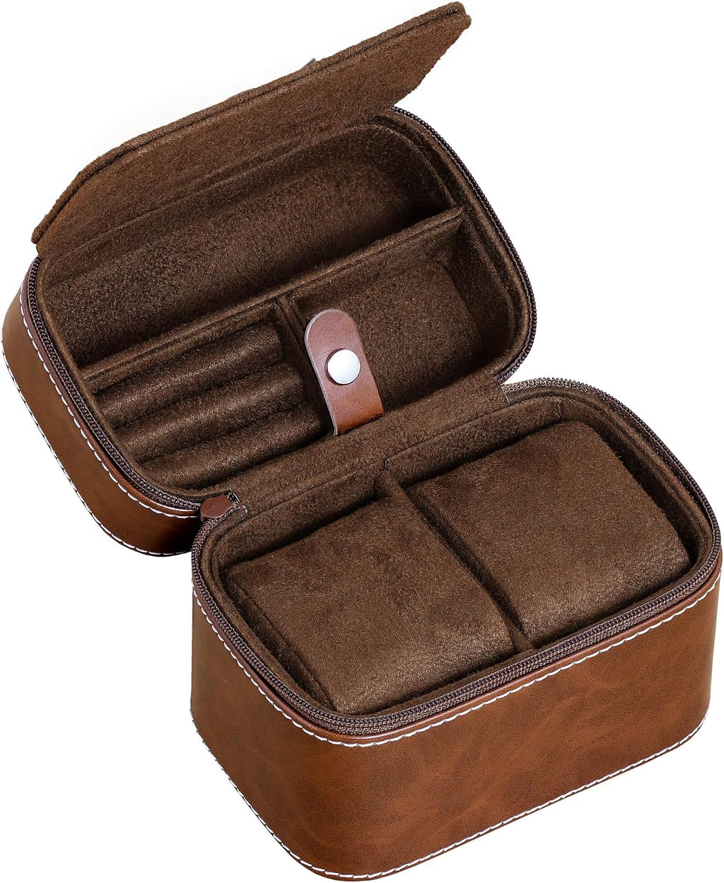 Gift Set 6 Slot Leather Watch Box with Valet Drawer - Luxury Watch Case Display Organizer, Microsuede Liner, Locking Jewelry Box, Mens Storage Boxes Holder Large Glass Top (Tan/Brown Gift Set)