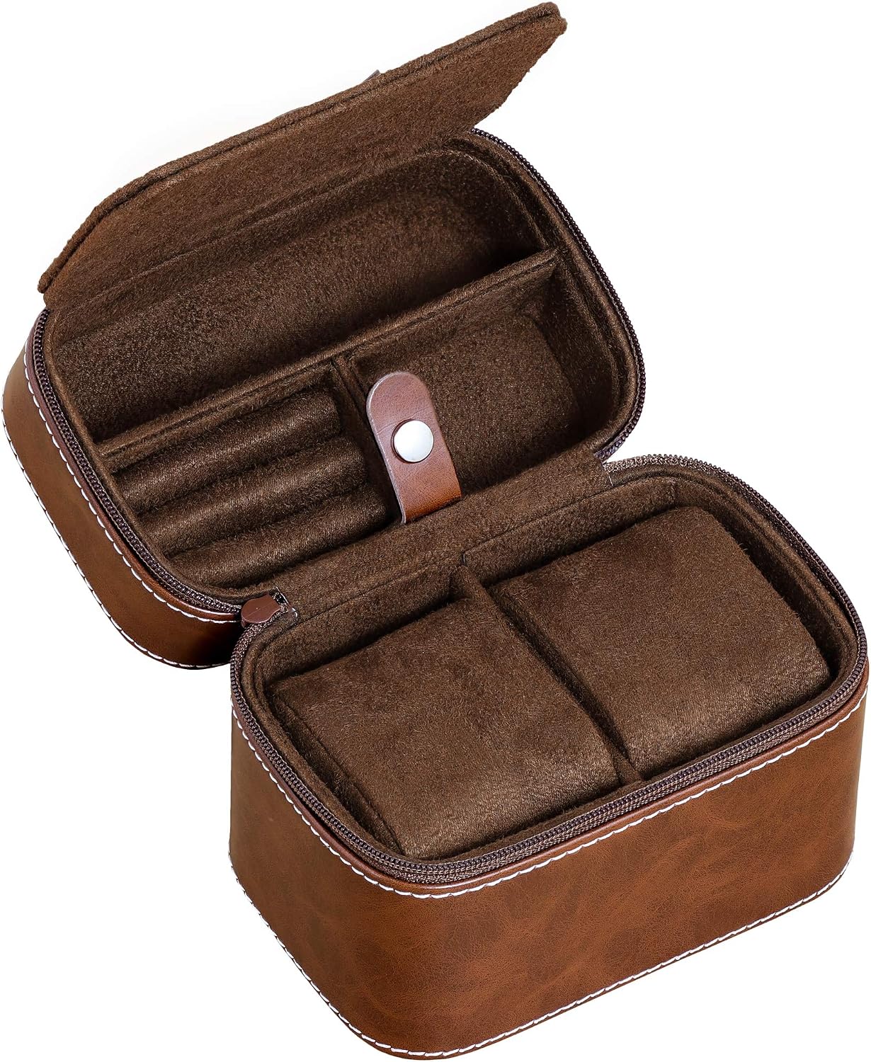 Gift Set 6 Slot Leather Watch Box with Valet Drawer - Luxury Watch Case Display Organizer, Microsuede Liner, Locking Jewelry Box, Mens Storage Boxes Holder Large Glass Top (Tan/Brown Gift Set)