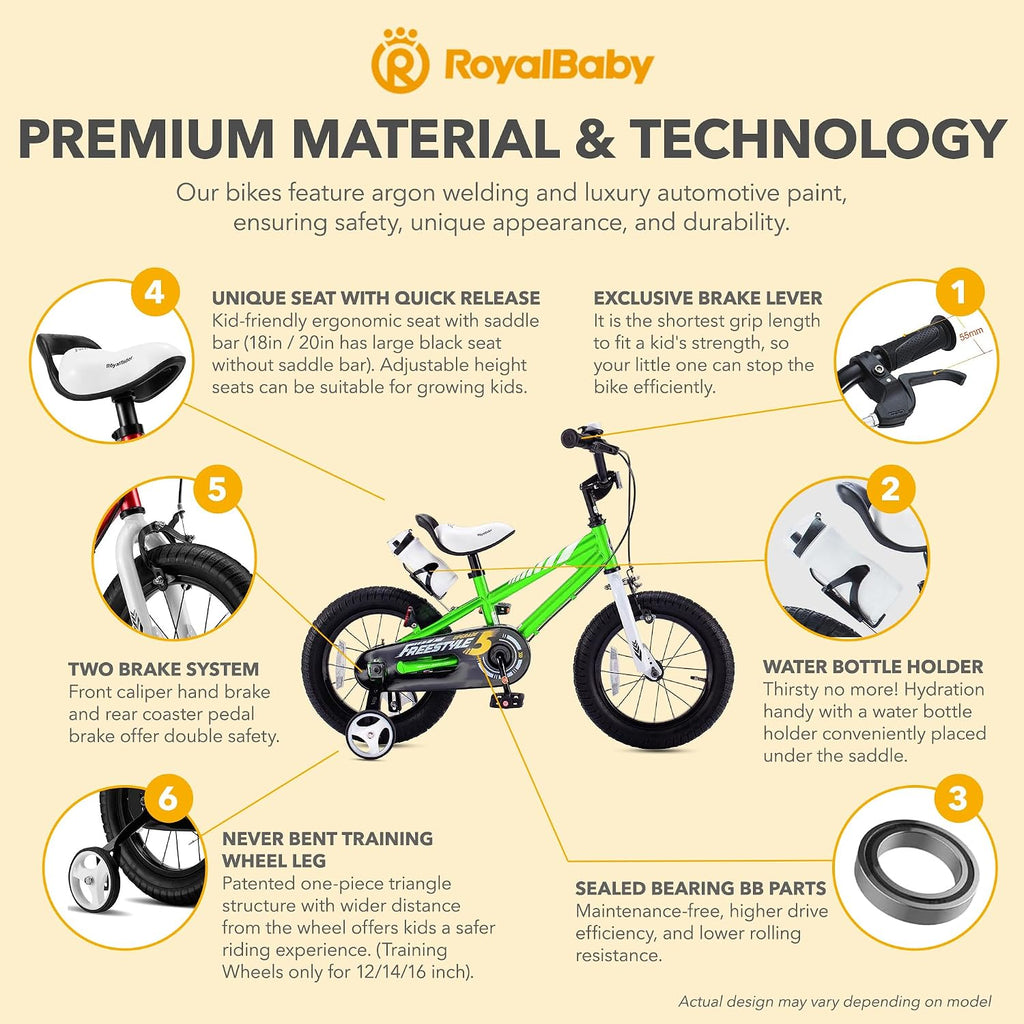 RoyalBaby Kids Bike with Dual Handbrake for Beginners,12 14 16 18 20 Inch Bicycle for Boys & Girls Ages 3-10 Years