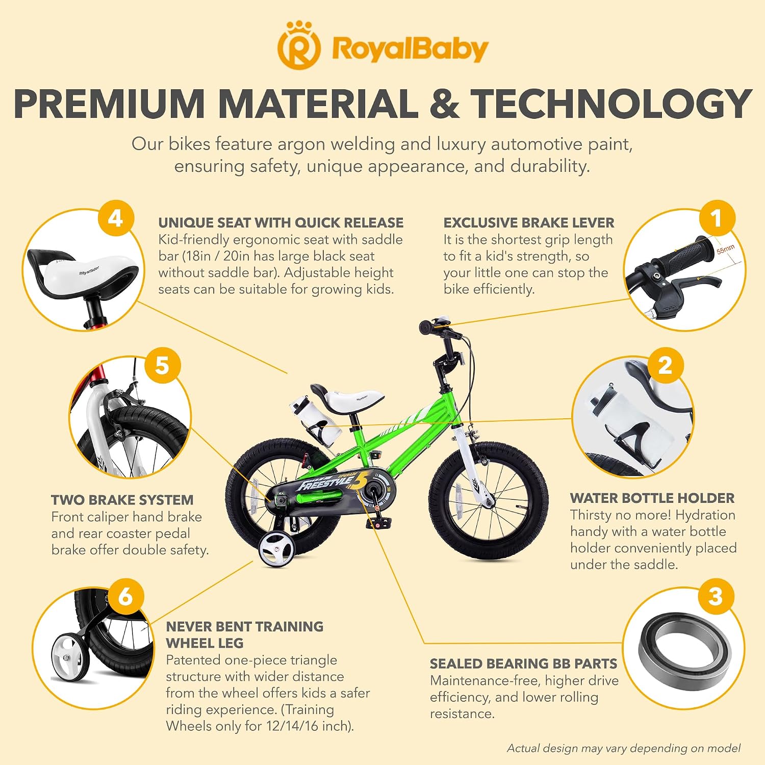 RoyalBaby Kids Bike with Dual Handbrake for Beginners,12 14 16 18 20 Inch Bicycle for Boys & Girls Ages 3-10 Years
