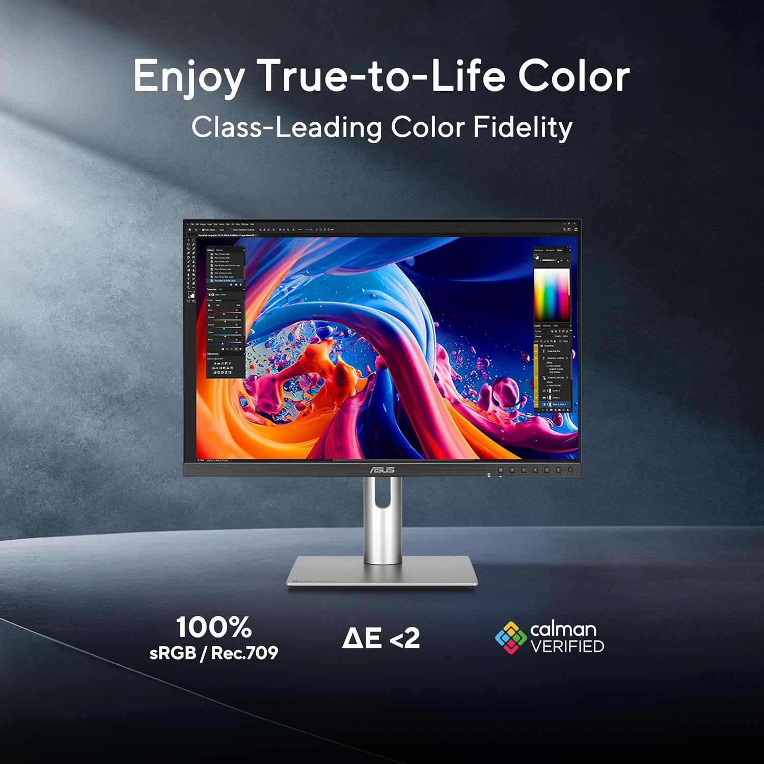 ASUS ProArt Display 24' 16:10 Professional Monitor (PA248QFV) – IPS, WUXGA (1920 x 1200), 100% sRGB, Color Accuracy ΔE < 2, Calman Verified, 100Hz, HDR-10, Light Sync, Ergonomic, 3 yr Warranty