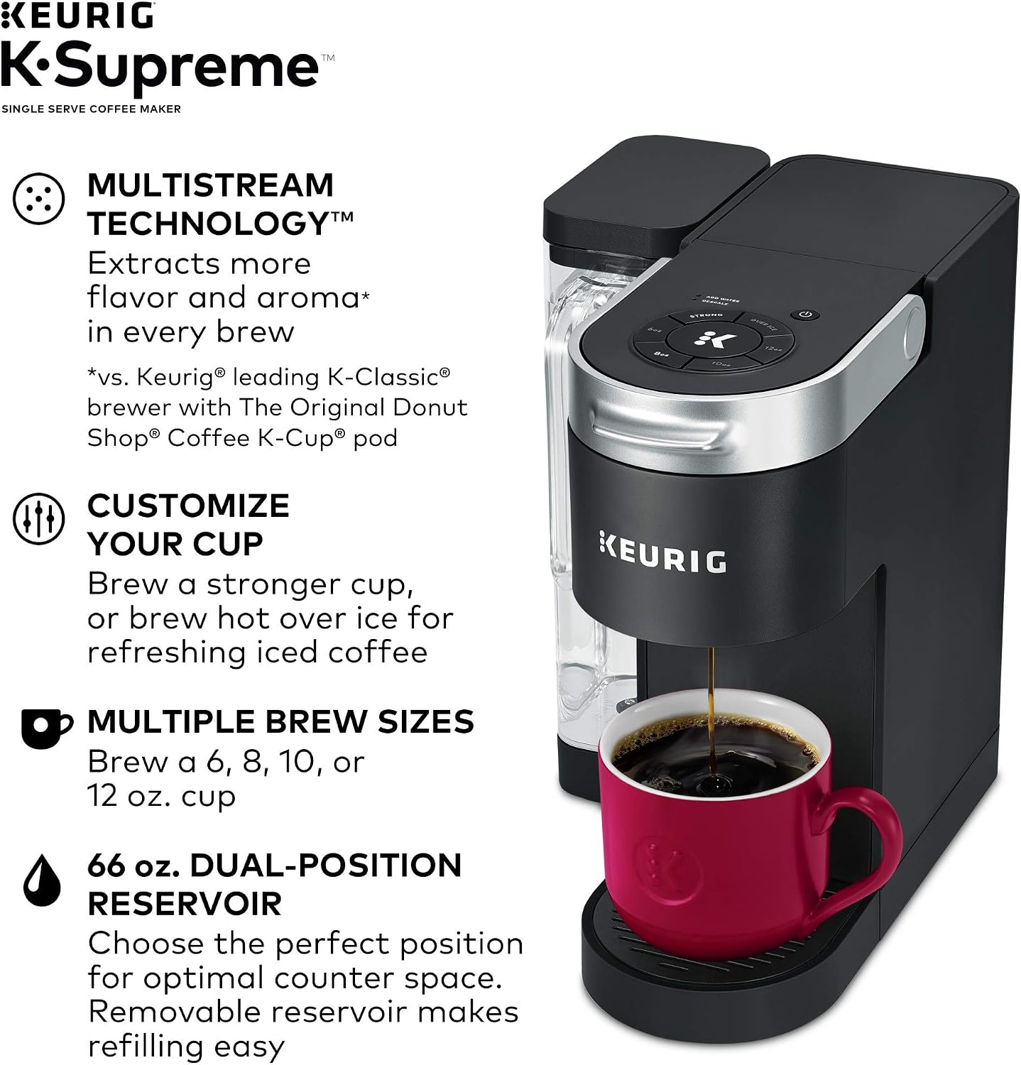 Keurig K-Supreme Single Serve Coffee Maker with Dunkin' Original Blend Medium Roast, 60 K-Cup Pods