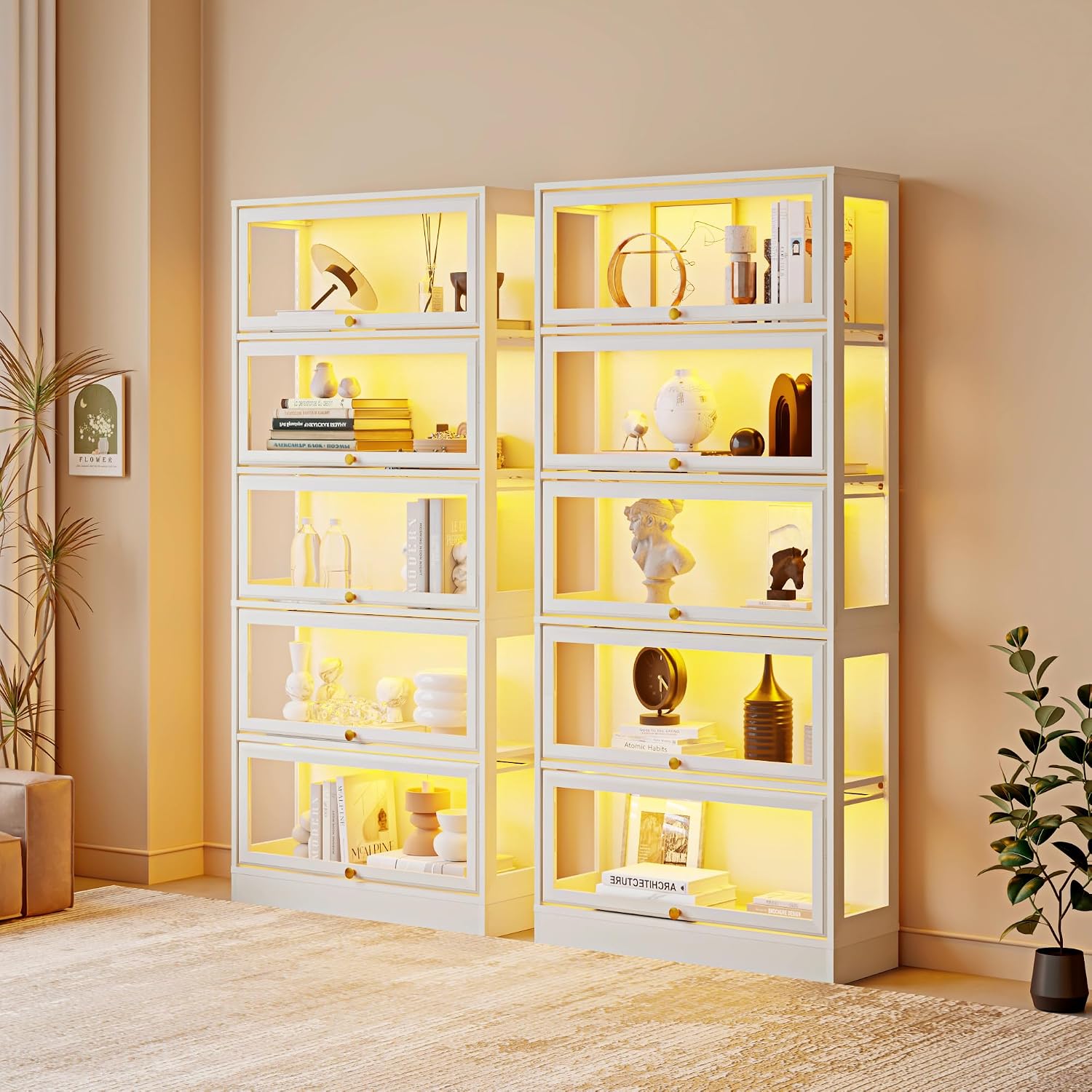 Display Cabinet with Acrylic Glass Doors,5-Tiers Curio Cabinet with LED Lighting for Collectibles, Collectibles Toy Organizers Rack & Display Shelf Display Case Storage Cabinet, White