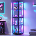 Glass Display Cabinet with RGB Lights- 68' Display Case with 4-Tier Shelfs, Corner Curio Cabinets for Collectibles/Toys/Books, LED Storage Cabinet, Black