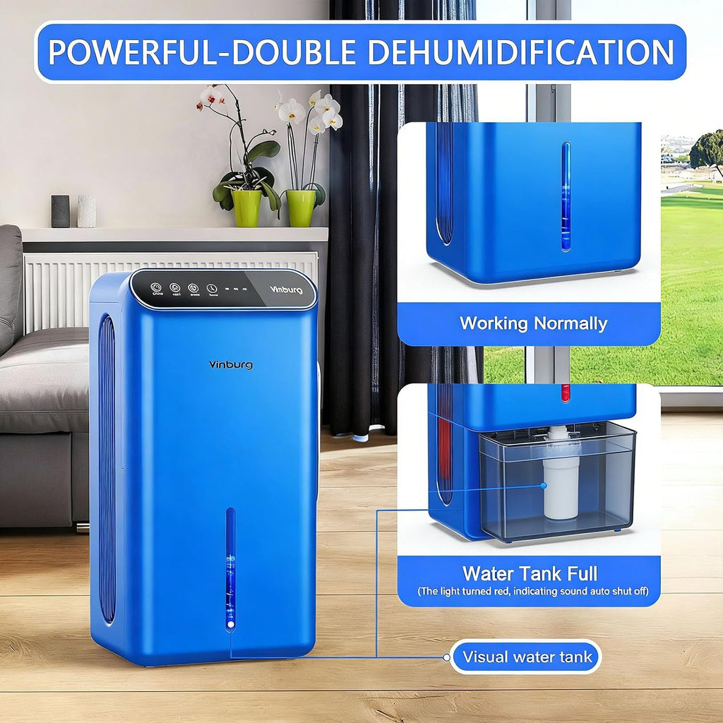 Dehumidifier for Home 1000 sq.ft - Small Quiet Dehumidifier with Auto Shut Off, Aromatherapy, 3 Gear Timer, Sleep Mode, 7-Color LED Light, Drain Hose for Bedroom, Bathroom, Basement, RV(Blue)