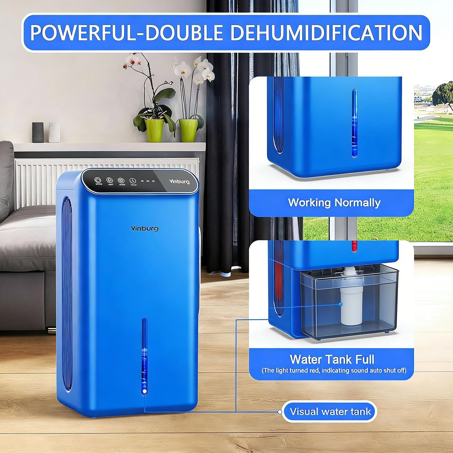 Dehumidifier for Home 1000 sq.ft - Small Quiet Dehumidifier with Auto Shut Off, Aromatherapy, 3 Gear Timer, Sleep Mode, 7-Color LED Light, Drain Hose for Bedroom, Bathroom, Basement, RV(Blue)