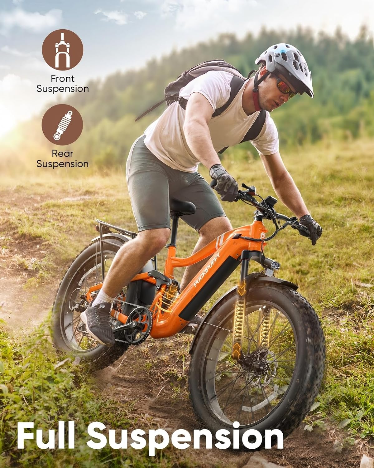 PUCKIPUPPY Electric Bike for Adults 960W, 48V 20AH Battery Ebike, 26' Fat Tire 28MPH 80Miles Range Mountain Electric Bicycle, 7 Speed Hydraulic Disc Brake, Full Suspension