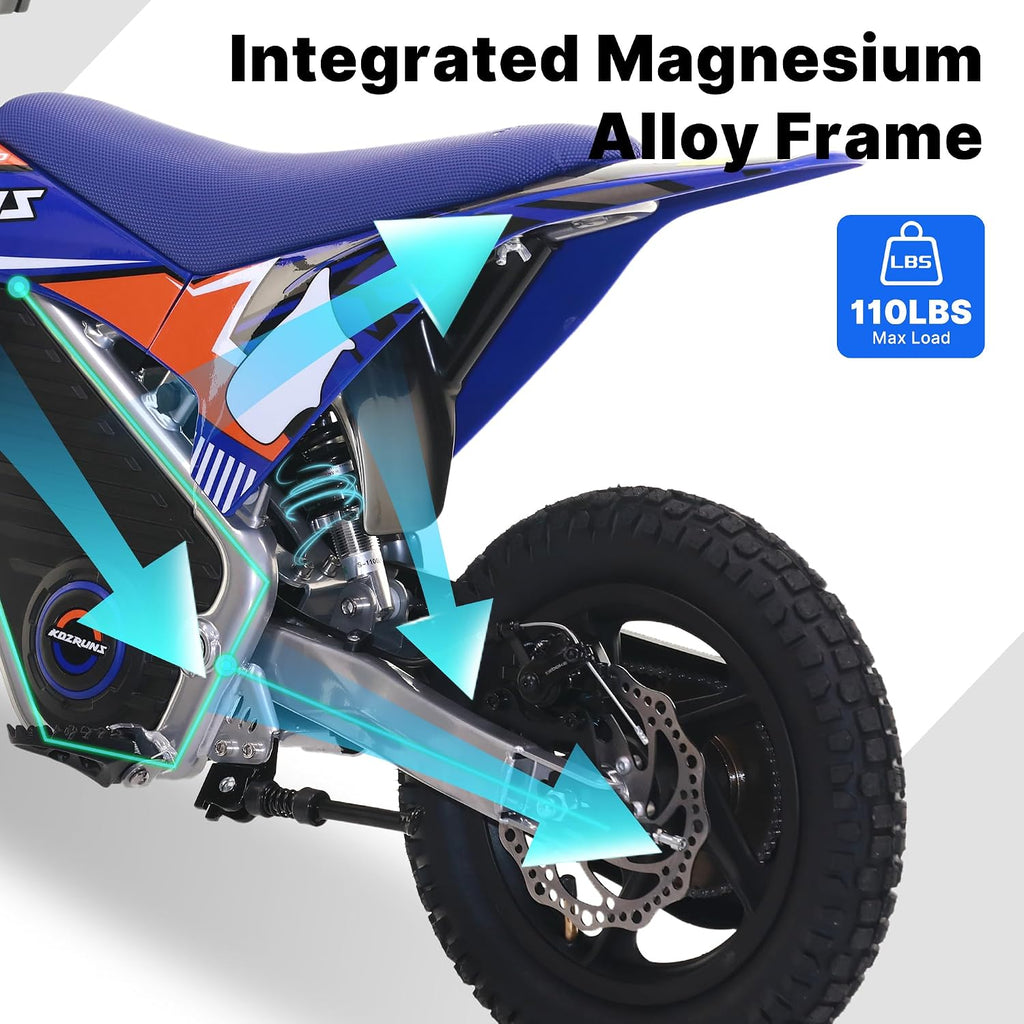 Electric Dirt Bike for Kids, Powerful Motorcycle for Ages 3-6, 24V 2.6Ah Lithium Battery, Dual Shock Absorption, 2 Speed Modes, Safe Disc Brake, 12Inch Off Road Tires, Blue
