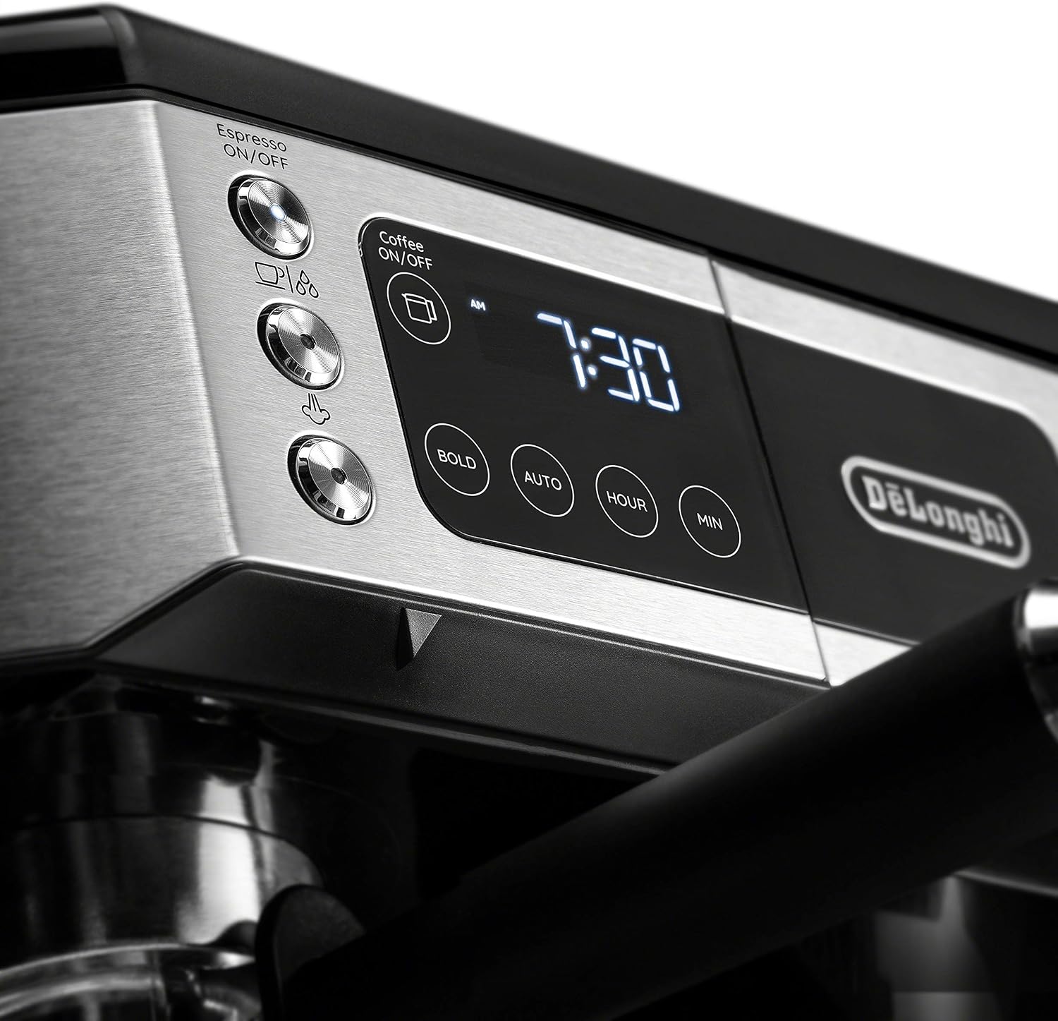 De'Longhi All-in-One Combination Coffee Maker & Espresso Machine + Advanced Adjustable Milk Frother & DeLonghi Double Walled Thermo Espresso Glasses, Set of 2, Regular, Clear
