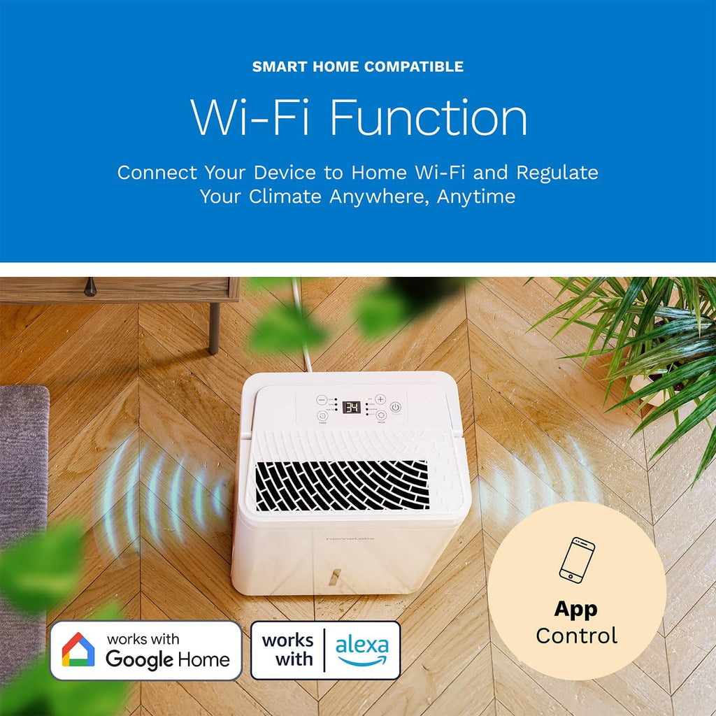 hOmeLabs Dehumidifier 1,800 Sq Ft Wi-Fi (8 Pint MAX 24 Pint at 95°F, 90% RH) for Advanced Humidity & Moisture Control, Quiet, Efficient, Auto Shut-off, Ideal for Home, Basement, Office