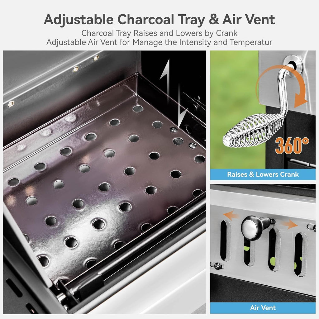 3 Burner Propane Gas and Charcoal Grill Combo with Side Burner & Porcelain-Enameled Cast Iron Grates, 37,000 BTUs 685 SQIN Dual Fuel Outdoor BBQ Grill for Patio Garden Picnic Backyard Barbecue Cooking