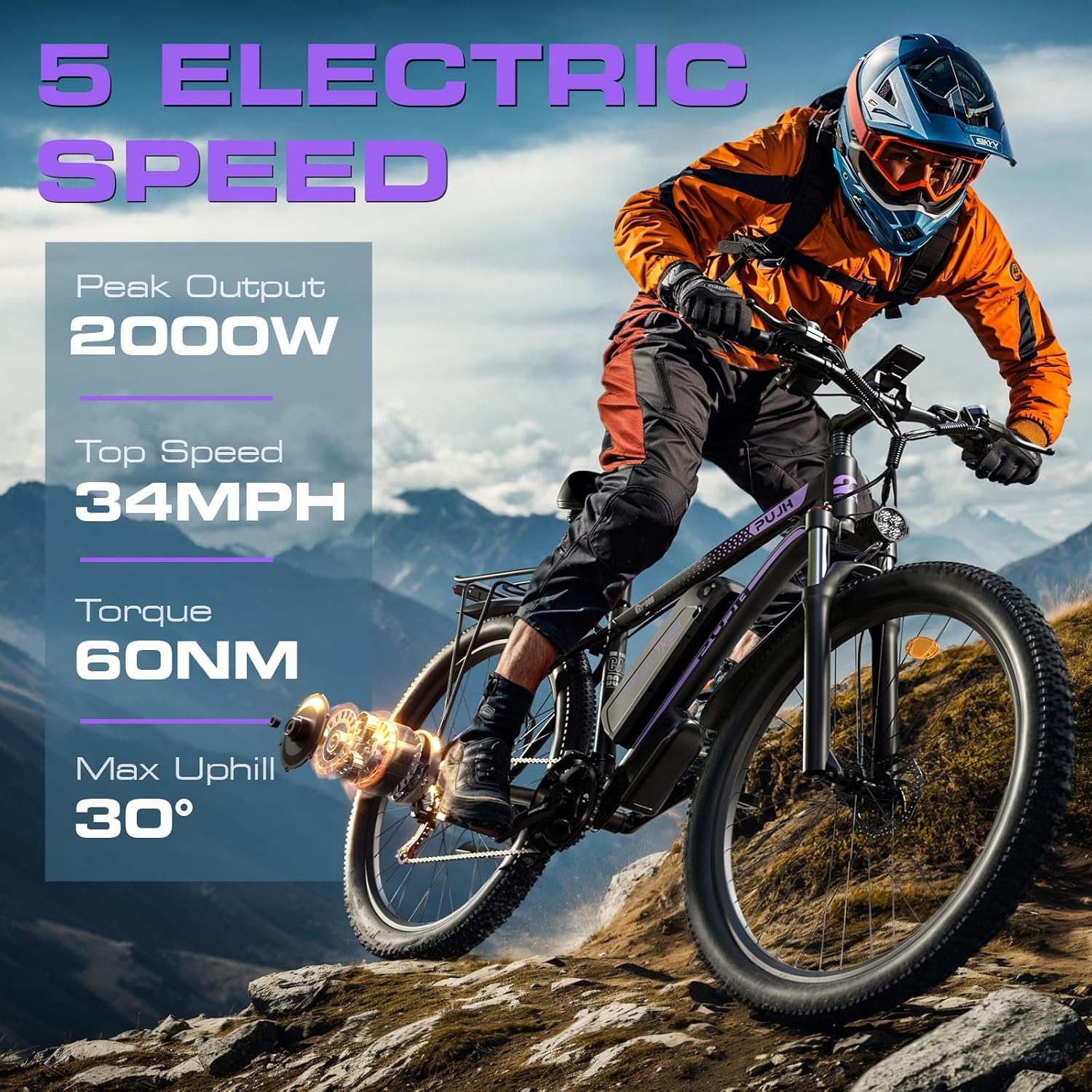 2000W Electric Bike for Men Women 48V 840Wh Battery, 29'' Fast Ebike,Max 34 Mph Speed up to 80 Miles, Front Suspension Class 3, Snow Off Road Commuter Mountain E-Bike for Adults