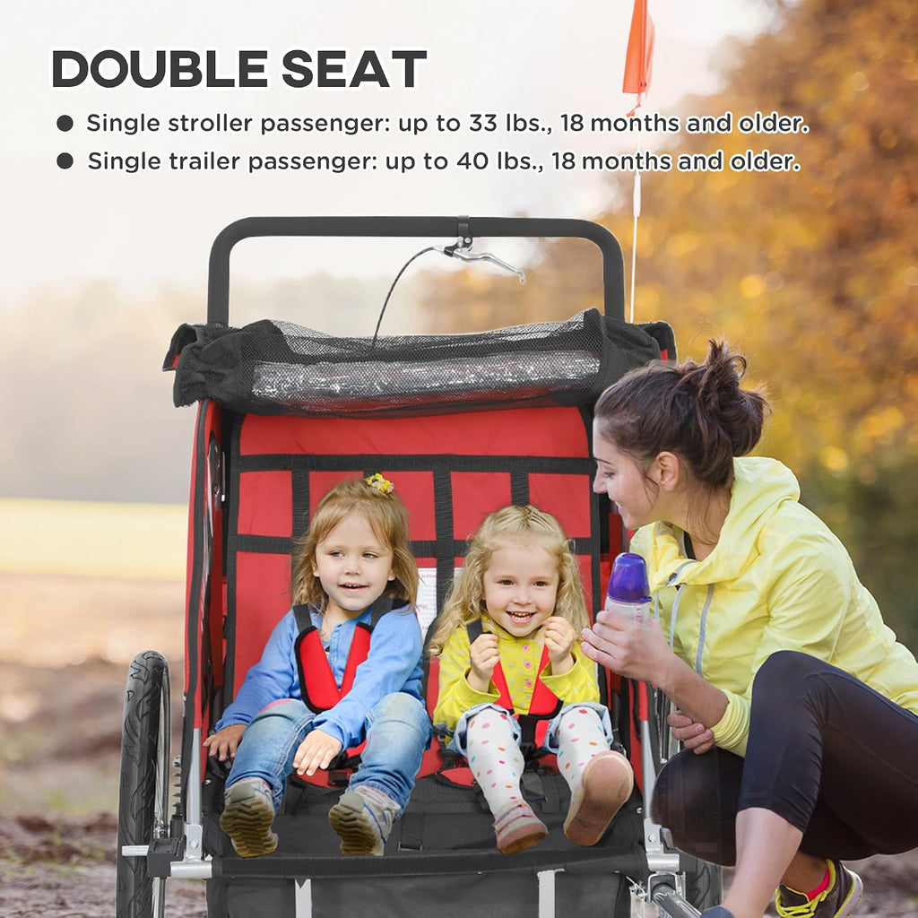 Aosom Elite 360 Swivel Bike Trailer for Kids Double Child Two-Wheel Bicycle Cargo Trailer with 2 Security Harnesses