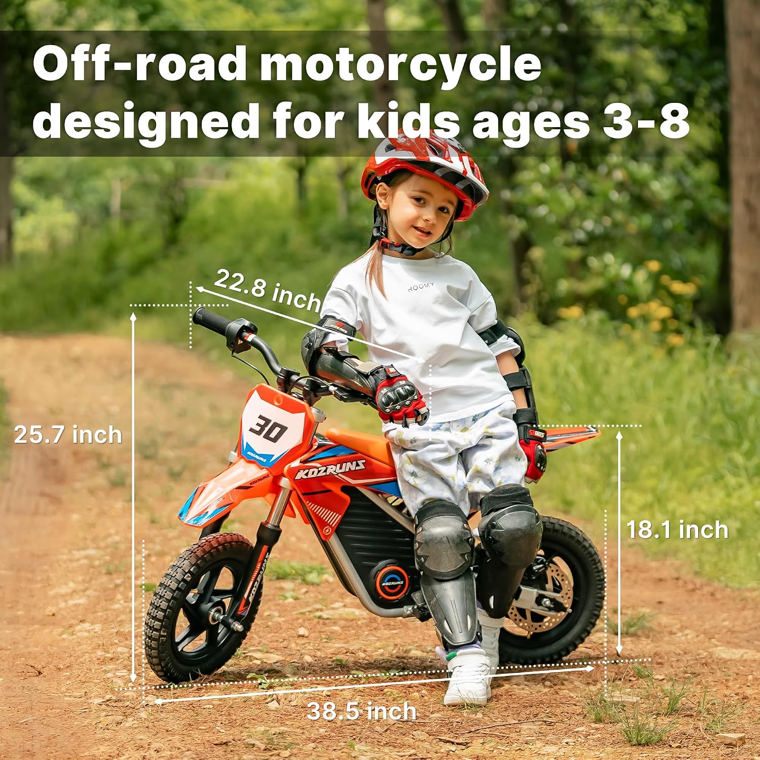 36V Racing Electric Dirt Bike for Kids, Peak 400W Powerful Motorcycle for Ages 3-6, Dual Shock Absorption, 3 Speed Modes with Safe Disc Brake, 12' Tires, Orange
