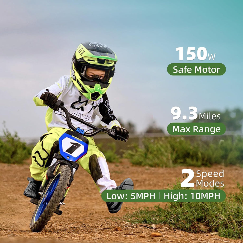 AIII Lightweight Electric Dirt Bike for Kids, 170/340W Electric Motorcycle Up to 10/12MPH, 24V Detachable Battery, Hand-Operated Dual Brakes Electric Balance Bike for Ages 3-6/5-12