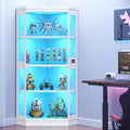 Jocoevol Corner Display Cabinet with Glass Doors, 4-Tier Display Cases for Collectibles with RGB Lights, 67'' Tall Corner Curio Cabinet with Human Body Sensor for Living/Game Room, White
