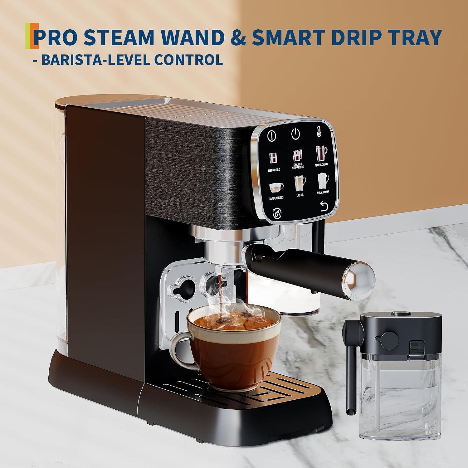 Garvee Espresso Machine Compact, 20 Bar Professional Espresso Machine with Milk Frother and Touchscreen, Espresso Coffee Machines with Adjustable Temperature,for Cappuccino, Latte